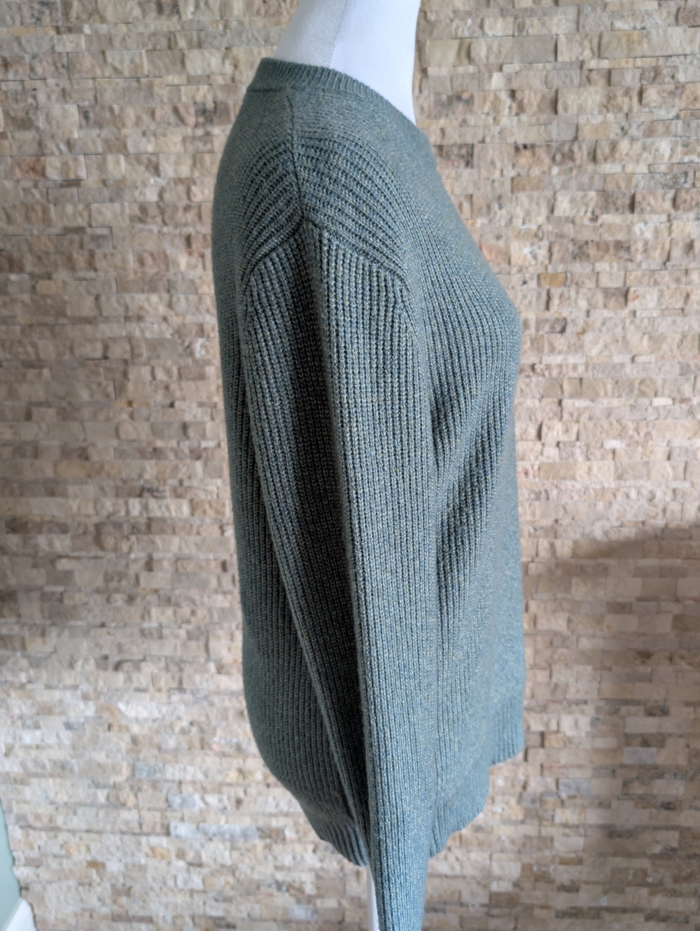 Sage Green Teal Ribbed Knit Sweater Mens Small Minimalist Crewneck Cozy Pullover image 2